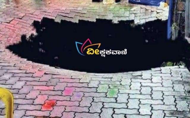 ನ.3ರಂದು ರಾತ್ರಿ ಸುರಿದ ಭಾರಿ ಮಳೆಗೆ ಭೂಮಿ ಕುಸಿದು ಬೃಹತ್ ಹೊಂಡ ನಿರ್ಮಾಣವಾಗಿದೆ.