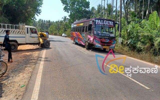 ಖಾಸಗಿ ಬಸ್ಸಿಗೆ ಪಿಕಪ್ ಡಿಕ್ಕಿ